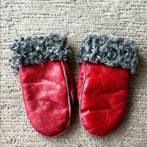 Red Leather Curly Goat Mittens